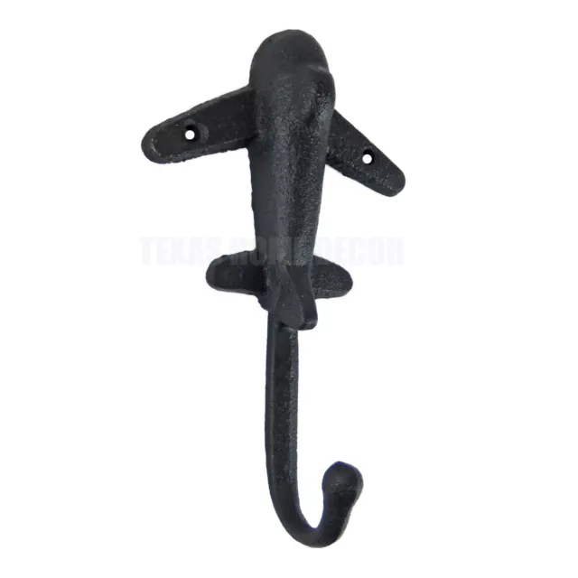 Airplane Wall Hook Cast Iron Coat Towel Key Hanger Aviation Decor Black 6 1/2"
