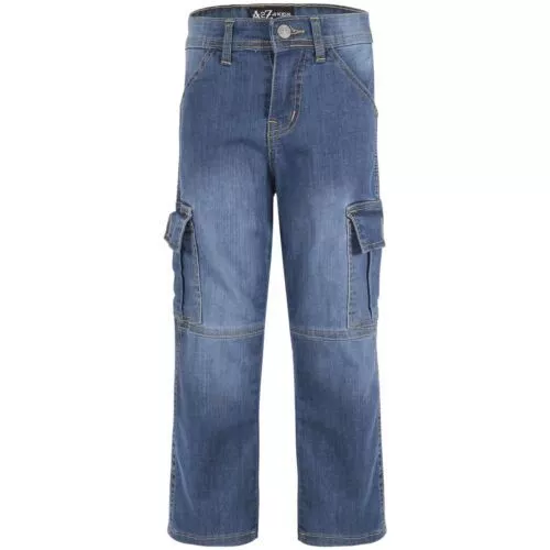 Bambini Ragazzi Cargo Jeans Pantalone Blu Medio 6 Tasca Elasticizzato Comfort