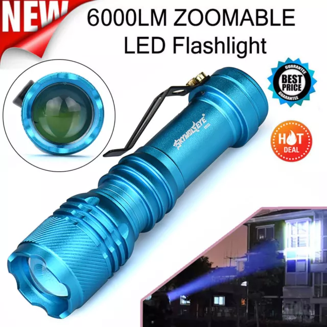 Skywolfeye 6000LM Q5 Flashlight 3 Modes Zoomable LED Torch Lamp Waterproof Light