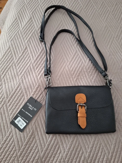Sac Pochette Noire En Cuir Avec Bandoulière - Flora & Co, Neuf Avec Étiquettes
