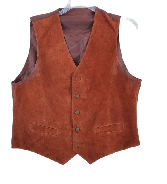 VTG Brown Leather Western Rodeo Vest Mens L Button Front Great Seal of Oklahoma