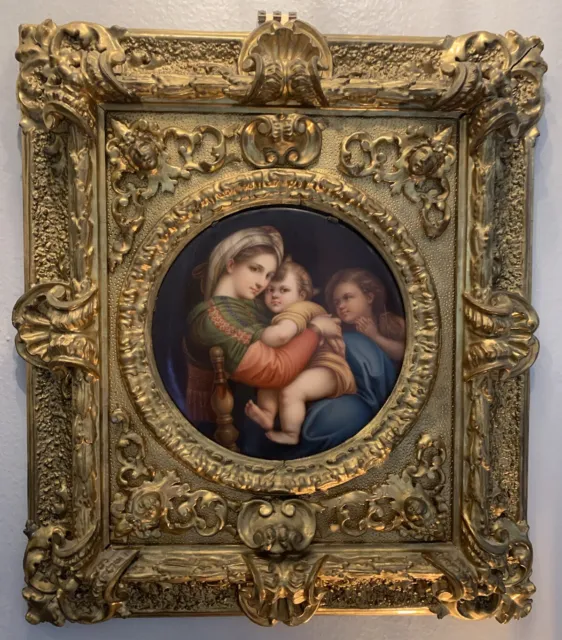 Antique 19th Century Porcelain Plaque Madonna of The Chair After Raphael