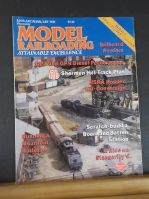 Model Railroading 1986 January February Sherman Hill track plan Billboard reefer