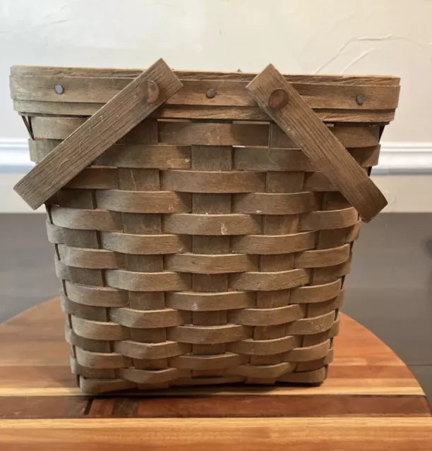 RARE Longaberger 1985 Double Swing Handle Tall Rectangular Basket 9.5x 5x 9.5