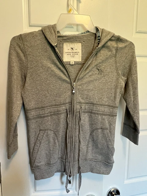 Abercrombie & Fitch Youth Girls Gray Sweatshirt Hoodie Full zip 3/4 Sleeve M
