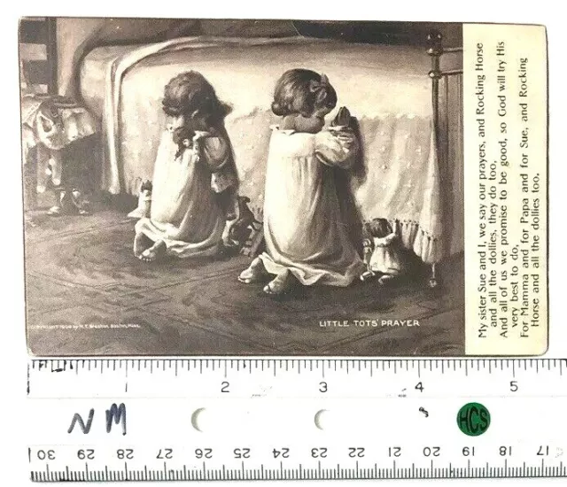 VINTAGE 1906 “LITTLE Tots Prayer” POSTCARD Little Girls & Dolls Praying ...