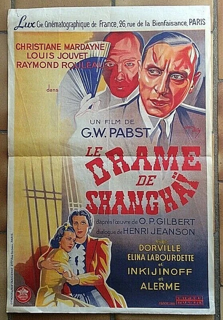 AFFICHE ancienne CINEMA : "Le drame de Shanghaï" avec Louis Jouvet 1938