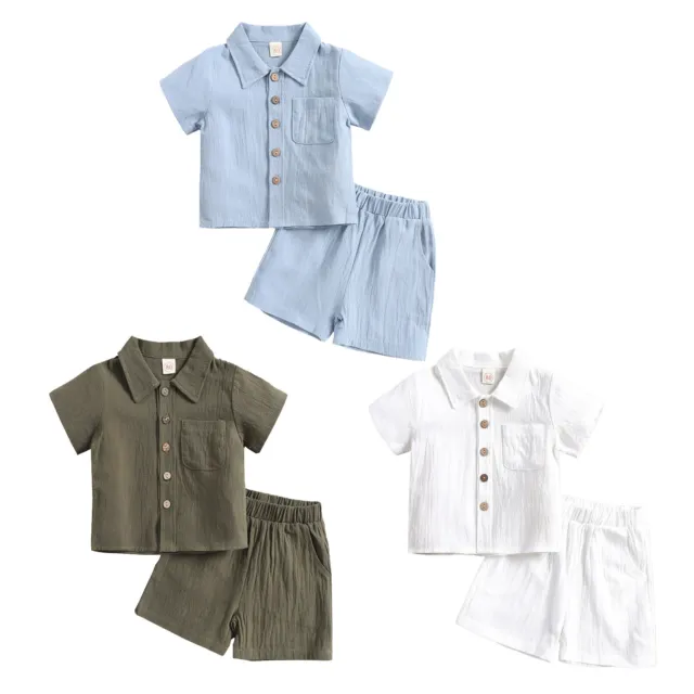 Abiti di lino in cotone bambini tuta abbottonata camicia + set pantaloncini abbigliamento casual 2