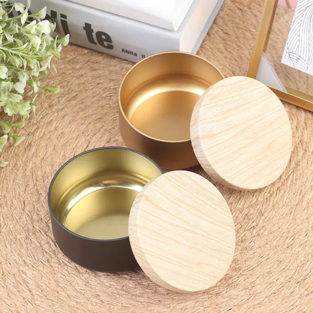 Candle Jars Candle Box Tinplate Can Wood Grain Lids Cosmetic Pot ContainersB.K_