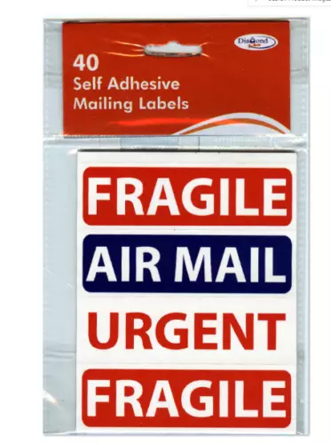 40 Self Adhesive Mailing Postal Shipping Labels Fragile Air Mail Urgent - BNIP
