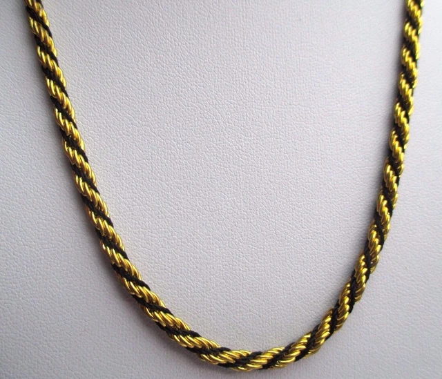 Collier Maille Serpent Plate Avec Décor émail Noir - Bijou Vintage Pour Femme, Ras Du Cou - Occasion En Parfait état