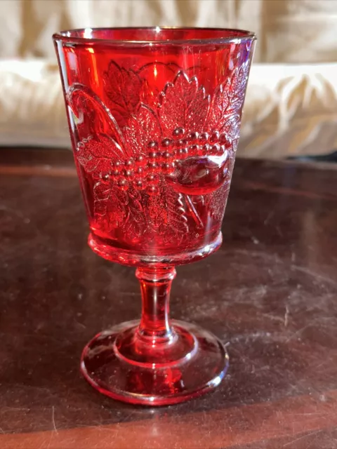 LG Wright Glass Strawberry & Currant Ruby Glass Goblet 6.5” VINTAGE