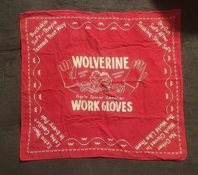 Vtg 50's  Wolverine Work Gloves Pigskin Pete Horsehide Harry Advert. Bandana