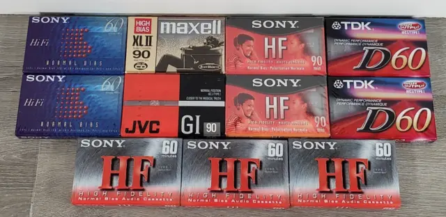 Vintage Cassette Tapes New Sealed Blank SONY MAXELL TDK JVC Mixed Lot of 11