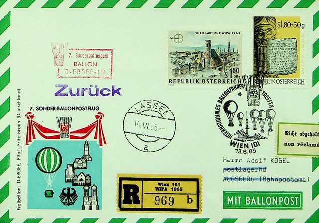 Österreich 1965 Pro Juventute Balloonpost Reg Gemessen Cvr W/2v Zu Deutschland &