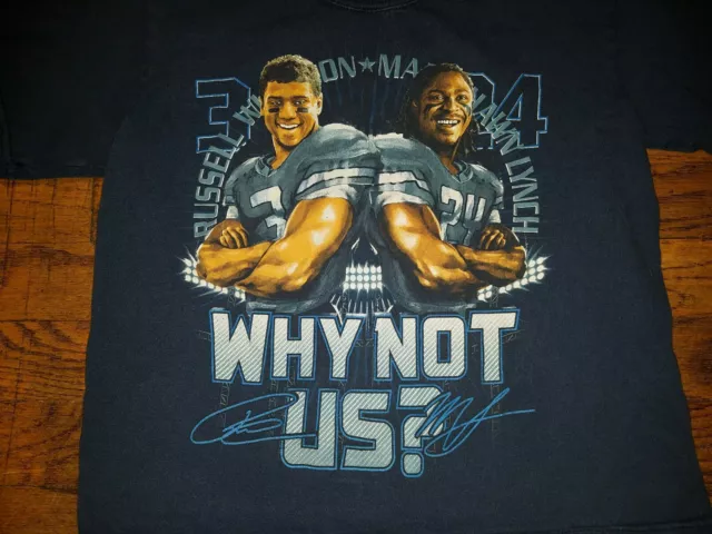 Marshawn Lynch & Russell Wilson Why Not Us Seattle Seahawks Kids M Shirt Youth