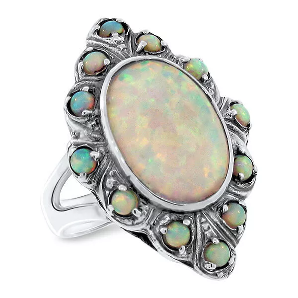 Classic Victorian Style 925 Sterling Silver Lab-Created Opal Ring           #491