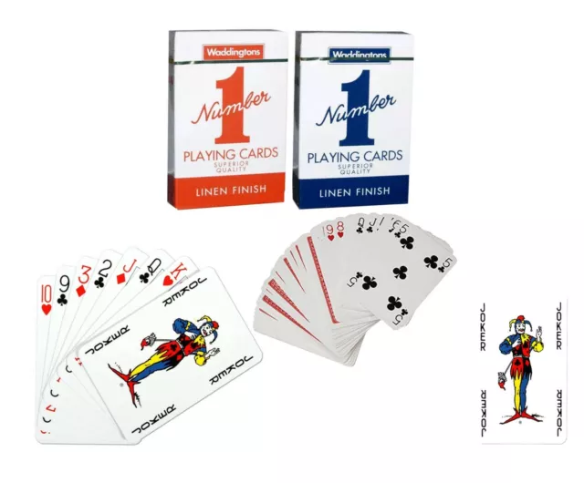 Waddingtons No.1 Classic Playing Cards Decks of Red & Blue Poker Game Brand New