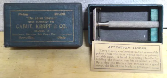 Antique Cabut, Krope & Co. Clean Shave Razor W/Box Instruction 1909 Orville Ohio
