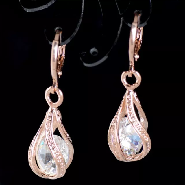 9K Real Rose Gold Filled Hoop Earrings Made With Swarovski Crystals Gh8  Gift