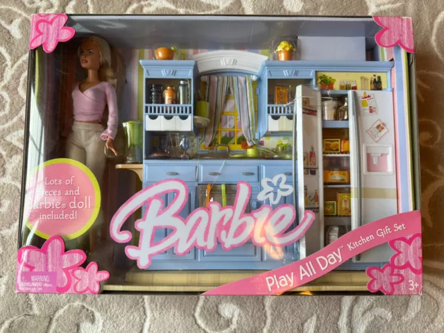 PLAY ALL DAY KITCHEN GIFT-SET WITH BARBIE DOLL~NRF MINT & SEALED BOX~MANY  PIECES