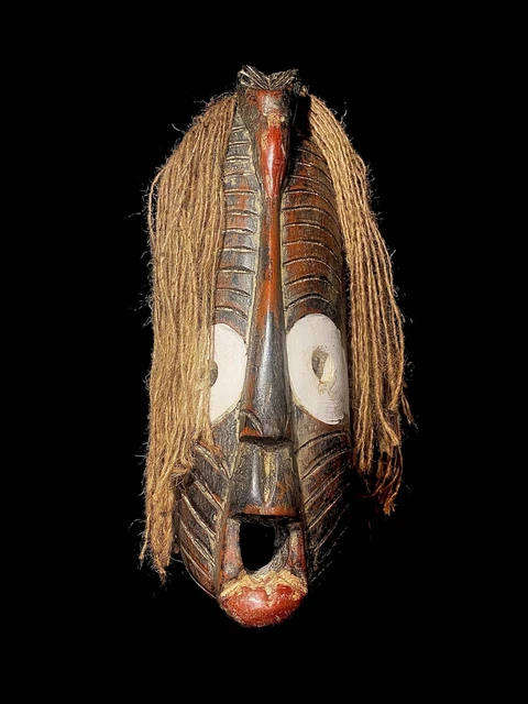 african figure Large Large mask raphia, wood kifwebe songye dr congo Carved-4246