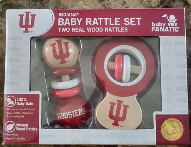 Indiana University Hoosiers 2 Pack Real Wood Baby Rattle Set