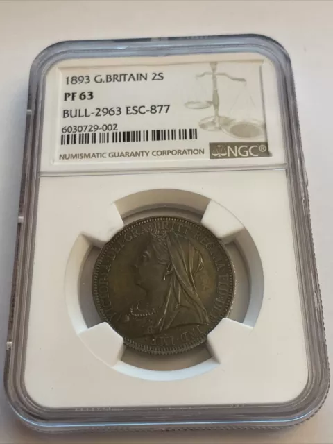 Very Rare 1893 PROOF Florin / Two Shilling 2/- Queen Victoria NGC PF63 (ref4607)