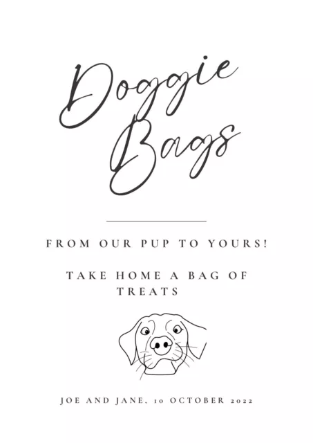 Personalised Dog Treat Bag Modern Minimalist Wedding Sign - digital download