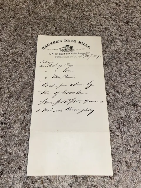 Antique 1871 Handwritten Sulphate Prescription Ephemera Pharmacy “Philadelphia”