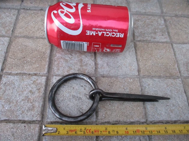 Antique Wrought Iron Tethering Ring on Pin Game Hook Old Wall Rustic Hardware