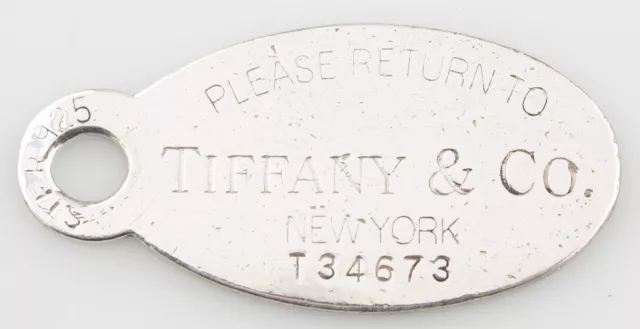 Tiffany & Co. Plata de Ley Extra Grande "Retorno A "Ovalado Colgante Placa Raro