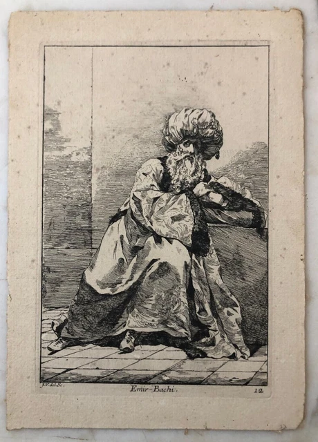 Joseph-Marie Vien Antique Original Equaforte Engraving Emir - Bachi 1748