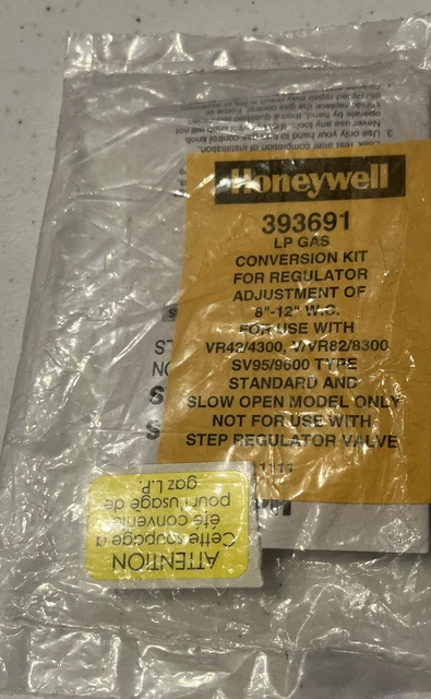 HONEYWELL  #393691-2  LP CONVERSION KIT  For VR42/4300 V/VR82/8300 SV95/9600 Typ