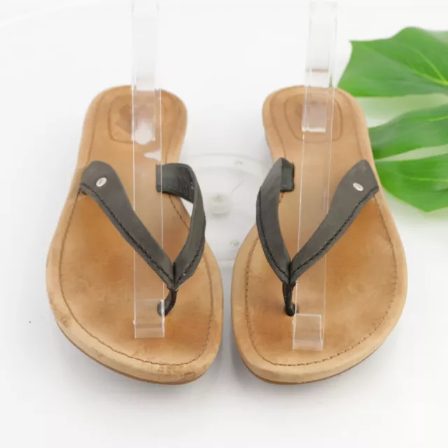 UGG Women's Elyza Sandal Size 10 Thong Slide Flip Flop Black Leather Shoe Comfy 2