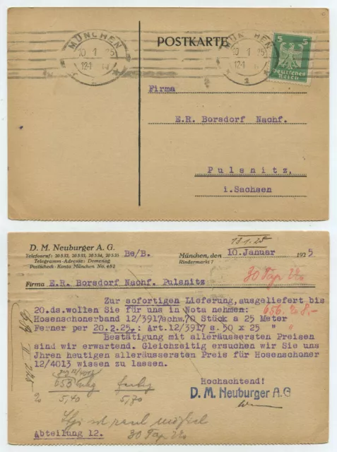 61840 - Postkarte - D.M. Neuburger A.G. - München 10.1.1925 nach Pulsnitz