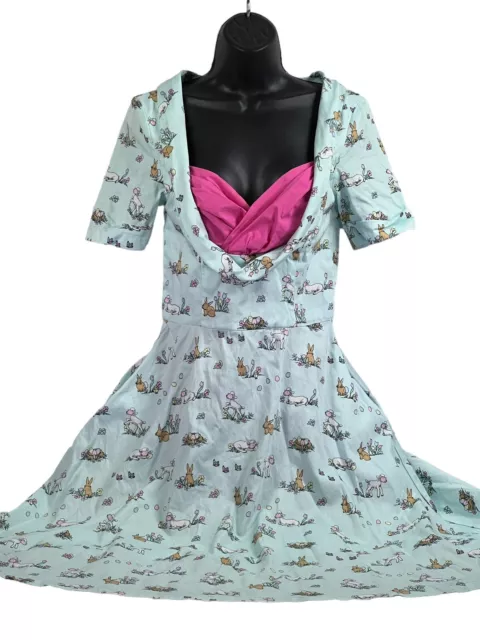 Lindy Bop retro 50's rockabilly fit flair dress sz 6 bunny and lamb print