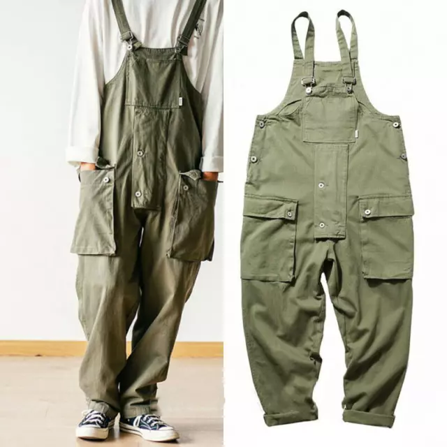 Mens Suspender Workwear Cotton Casual Loose Jumpsuit Pants Trousers Overalls New
