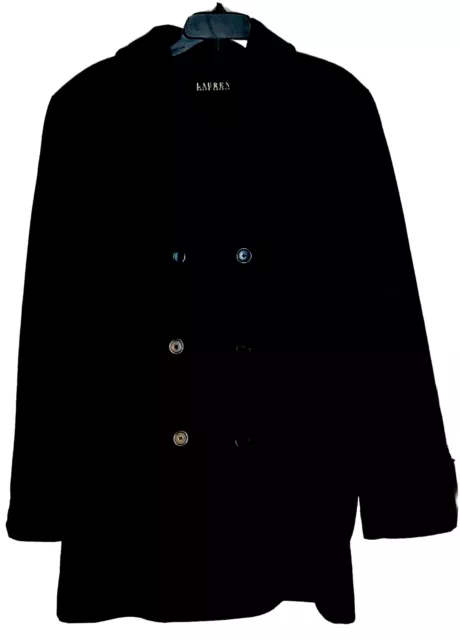 Lauren Ralph Lauren Black  WOOL Blend Double Breasted Pea Coat Men's Sz  M-L 40”