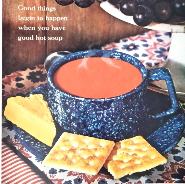 PRINT AD Campbells Tomato Soup 1960 Spatterware Mug Grapes Cheese Crackers