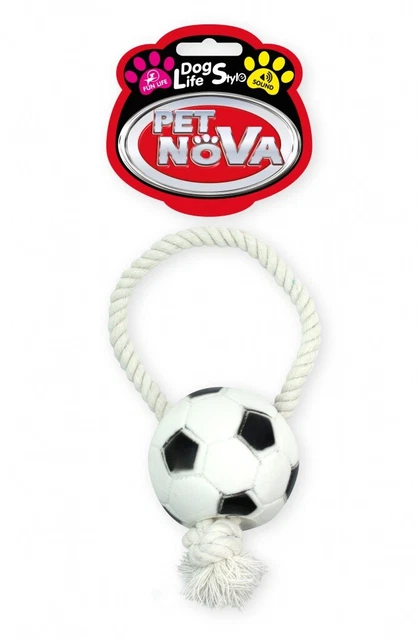 Hunde Fußball am Seil ca. 26cm Ball quietschendes Spielzeug Hund Ringseil