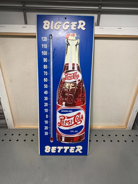 VINTAGE LOOK  PEPSI COLA BIGGE BETTER Wooden THERMOMETER SIGN 16" X 6"