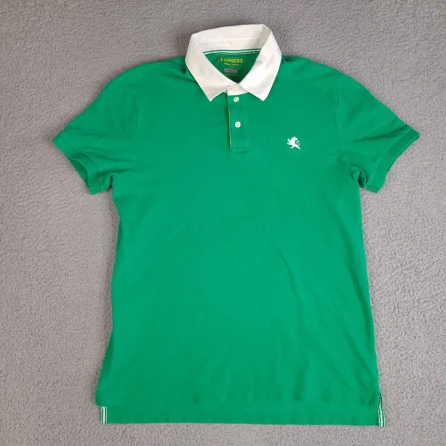 Express Pique Polo Shirt Men's Large Green Fitted Short Sleeve Cotton Preppy