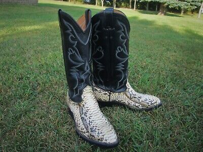 Vintage Larry Maham White Genuine Snake Skin Exotic Rare Western Boots 7.5D Wow!