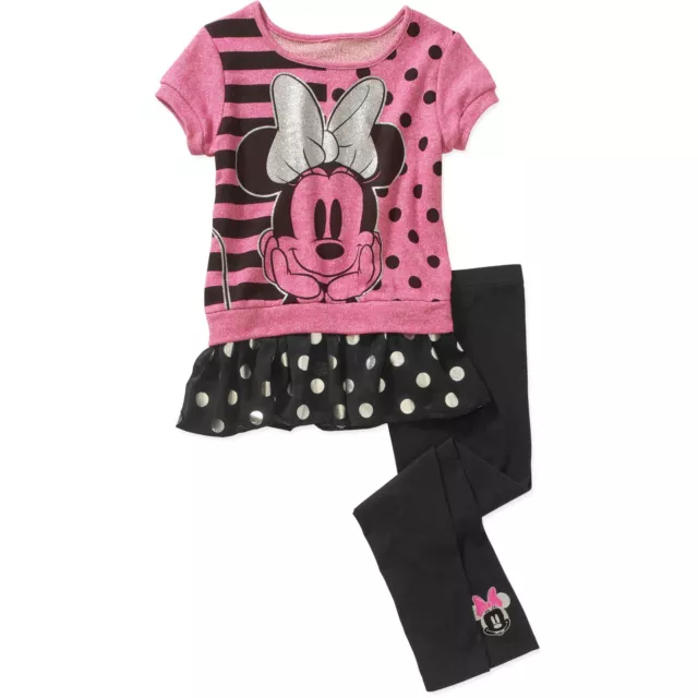 Minnie Mouse 2- Pc. Outfit Set: Terry Top Glitter & Leggings Girls Size S (4-5)
