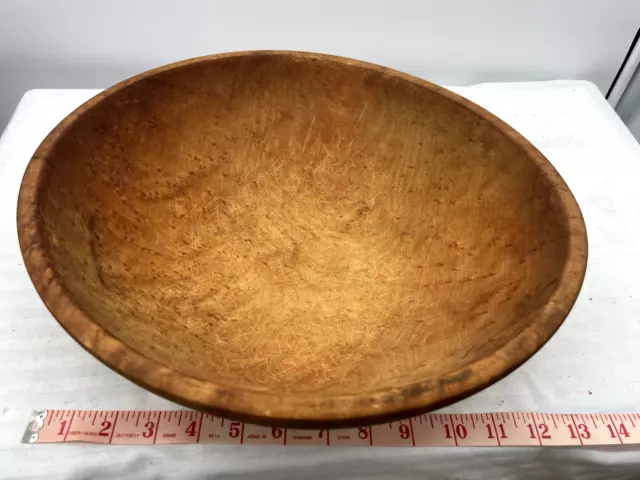 antique treen turned dough bowl butter wood wooden folk art large 13"