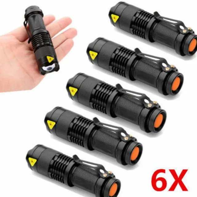 6PCS Mini LED Flashlight Torch Adjustable Focus Zoom Light Lamp