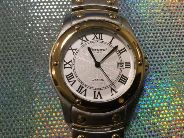 Gruen Precision Mens Silver Gold Tone Stainless Steel Bracelet Watch GP5042