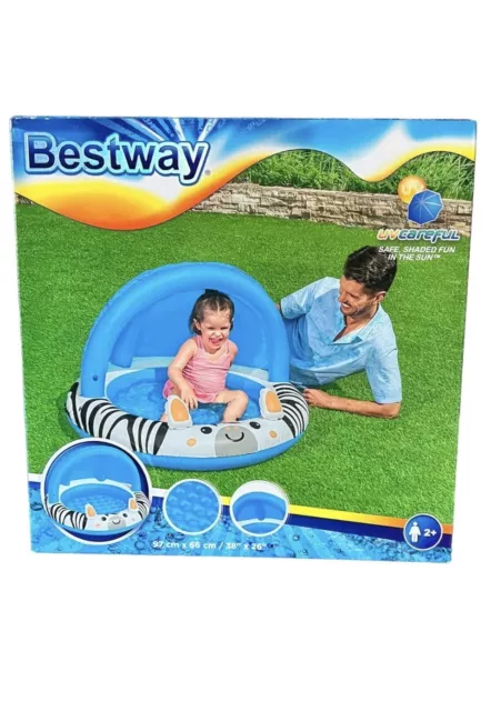 Bestway Shaded Baby Pool | Safari Fun Inflatable Play Centre, UV Sunshade, Infla