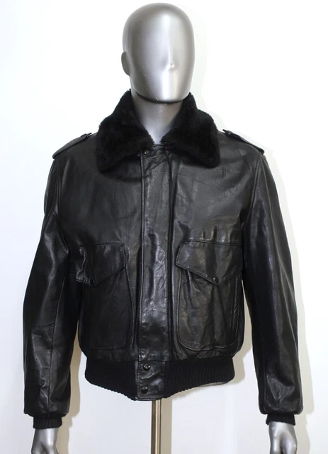 Blouson Aviateur (Flight Jacket) Schott 684-SM En Cuir Noir - Taille 48US/2XL, Made In USA - Vintage Années 80 - Occasion Très Bon état